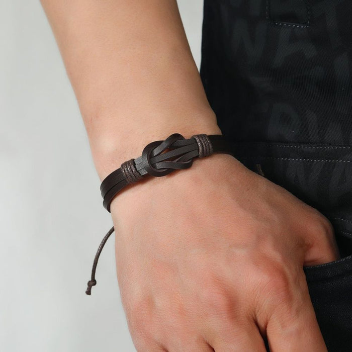 Black Leather Retro Knot Bracelet | Ideal Birthday or Christmas Gift