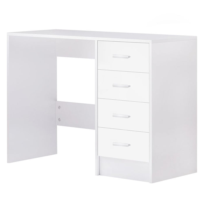 Premium High Gloss 4-Drawer Vanity Desk - White. Perfect for Home Office & Study. Spacious Storage & Stylish Design!