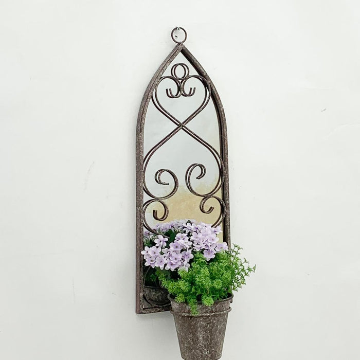 Premium Quality 64cm Rusty Wall Mirror with Single Planter - Antique Finish