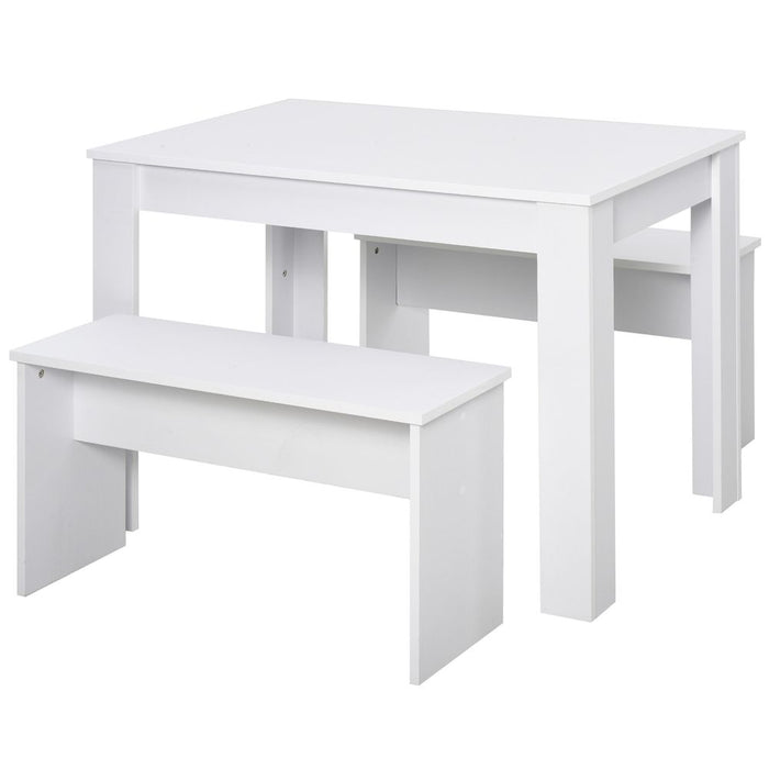 Modern White Particle Board Dining Set - Table & Benches - High-Quality & Compact - Perfect for Home & Small Businesses