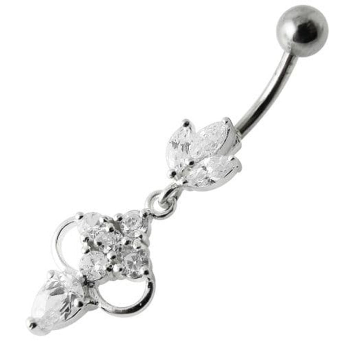 Fancy Jeweled Dangling Body Piercing Banana Bar Navel Ring