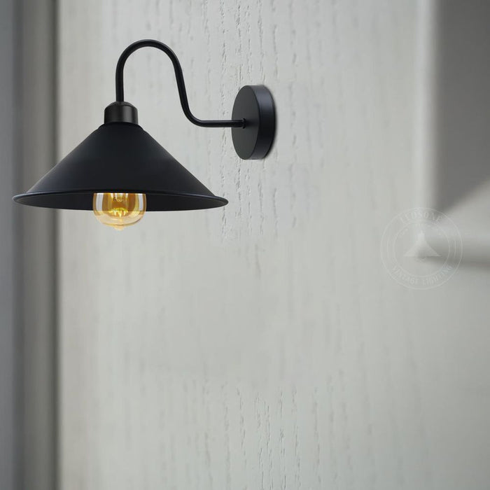 Black Wall Light Fixture,Black Wall Sconce E27 Base Socket Screw Type Wall Mounted Swan Neck Cone Shape Shade