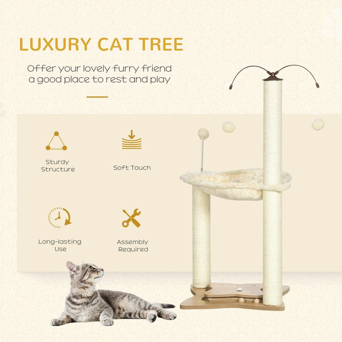 PawHut Cat Tree for Indoor Cats, Cat Scratching Post with Bed, Toy Ball - Beige