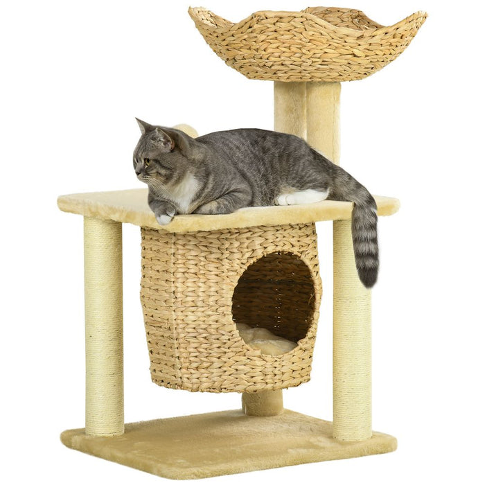 PawHut Cat Tree: Scratching Posts, Cat House, Bed, Cushion - All-in-One Feline Haven!