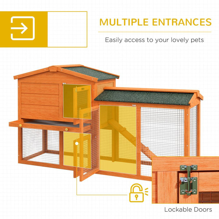 PawHut Wooden Rabbit Hutch with Run, Ramp, Slide-out Tray