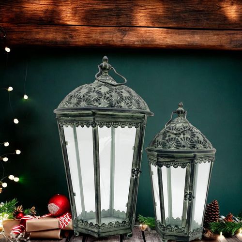 49/35CM SET 2 METAL GARDEN LANTERNS