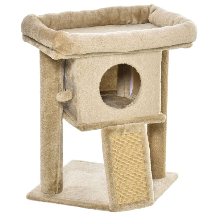 PawHut Cat Tree Tower for Indoor Cats Cat Scratching Post Climbing Activity Centre w/Jute Scratching Pad, Toy Ball, Cat House - Brown