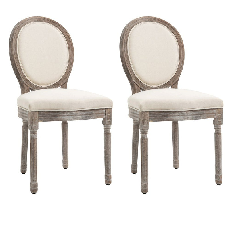 HOMCOM Set of 2 Elegant French-Style Dining Chairs w/ Wood Frame Foam Seat Cream