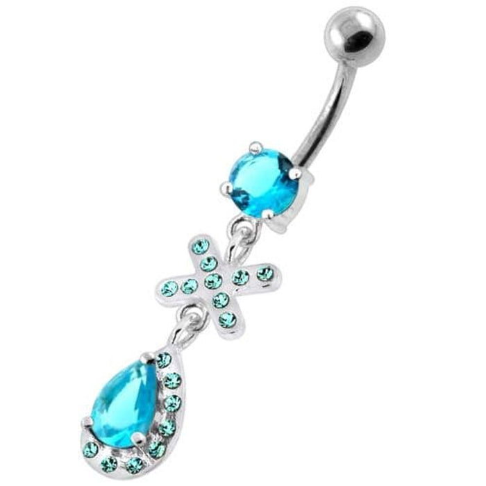 925 Sterling Silver Multi Jeweled Tear Drop Navel Belly Piercing