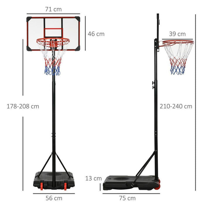 SPORTNOW Kids Adjustable Basketball Hoop: Height 1.8-2m, Portable Stand, Wheels