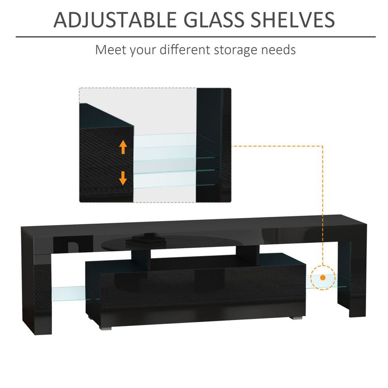 HOMCOM High Gloss TV Stand Cabinet W/ LED RGB Lights and Remote Control Black