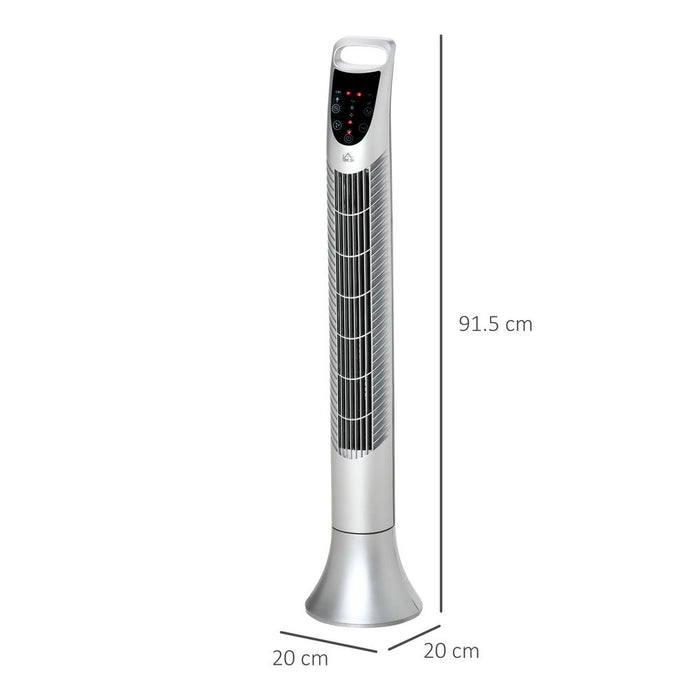 Premium Tower Fan with 3 Speeds, Oscillation, and Remote - High-Quality Silver Cooling Appliance