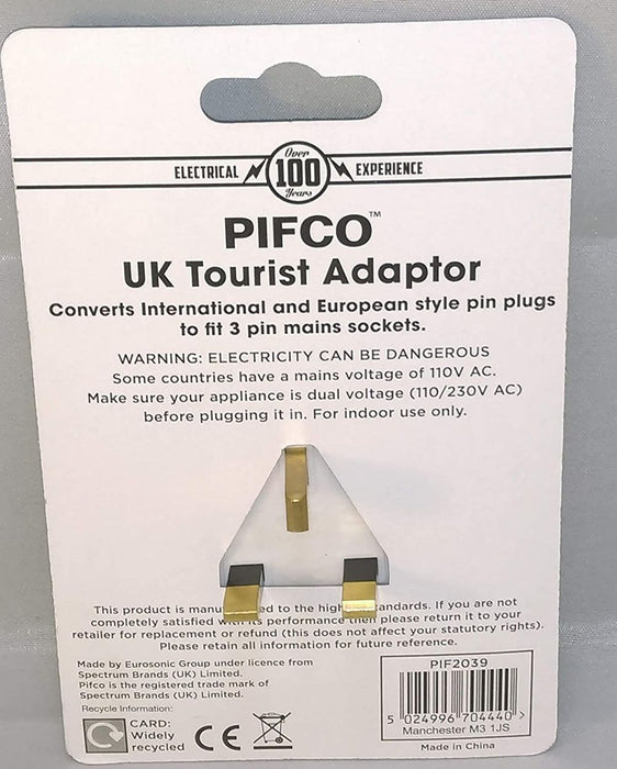 Eurosonic Travel Adaptor Plug: UK Version - Quality, Compact, Lightweight - Perfect for Worldwide Use