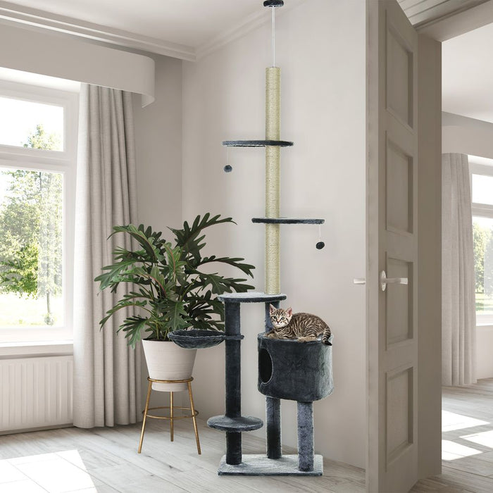 Premium 5-Tier Grey Sisal Cat Tree Tower with Scratching Posts - Keep Your Feline Friends Entertained and Happy!