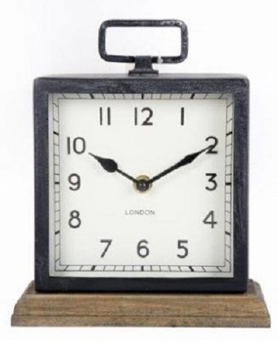 Stylish Metal Clock | Wooden Base | Black Finish