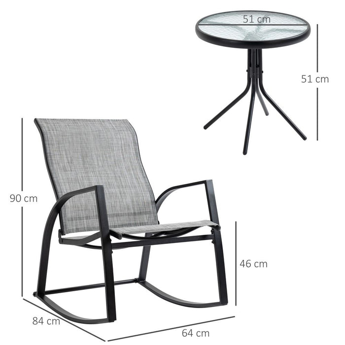 Outdoor Rocking Chair Set w/ Glass Table - Patio Bistro Furniture - Steel Frames