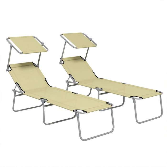 Folding Sun Lounger Set 2: Adjustable Backrest, Sunshade, Outsunny