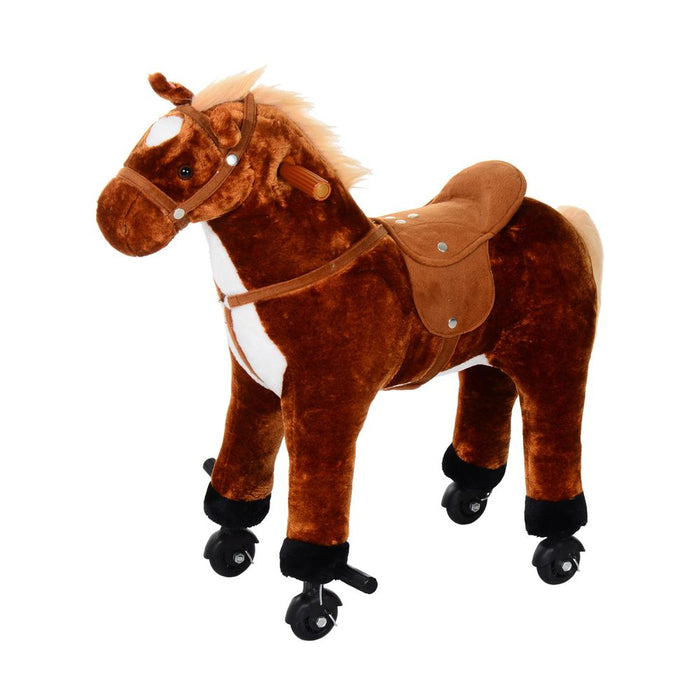 Interactive Walking Horse Ride On Toy - Plush Pony with Wheels and Sound