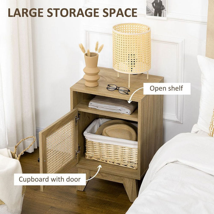 Stylish Nightstand with Rattan Element, Drawer, and Shelf - Durable and Versatile Bedside Table