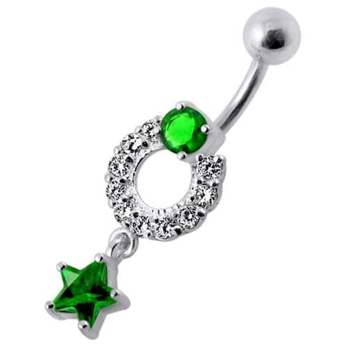 Fancy White Jeweled With Star Dangling Navel Belly Ring