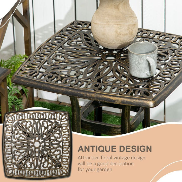 Outsunny 54x54cm Alum Garden Side Table w/ Umbrella Hole, Bronze - High Quality & Versatile