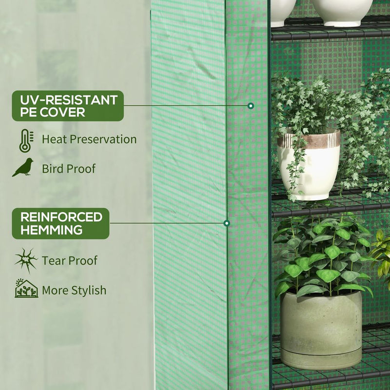 Premium Outsunny Mini Greenhouse: 4 Tier Shelves, Portable & Durable, 170H x 120W x 50Dcm, Green