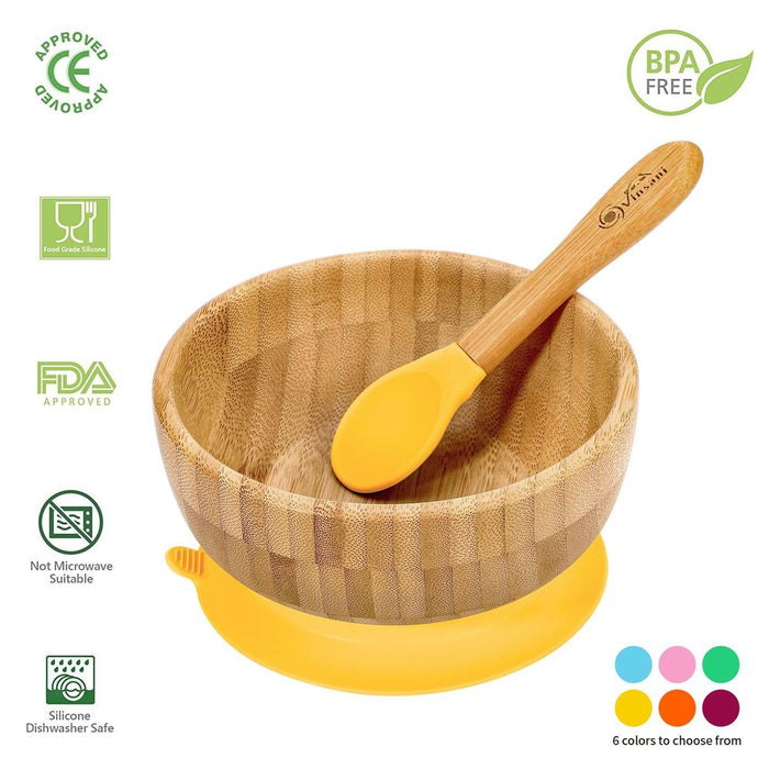 BPA-FREE BAMBOO BOWL & SPOON SET - Anti-slip, Easy-to-clean - Ideal for Kids - Best Quality!