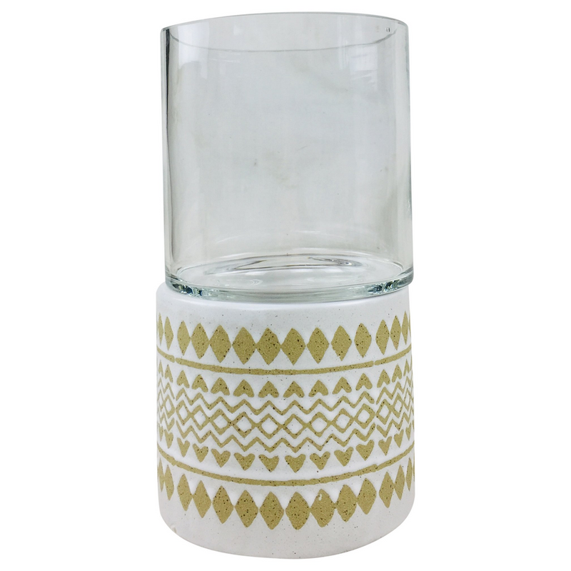 Premium Zig Zag Candle Holder - 26cm | Glazed Stoneware & Glass | Stylish Home Decor - OR1239