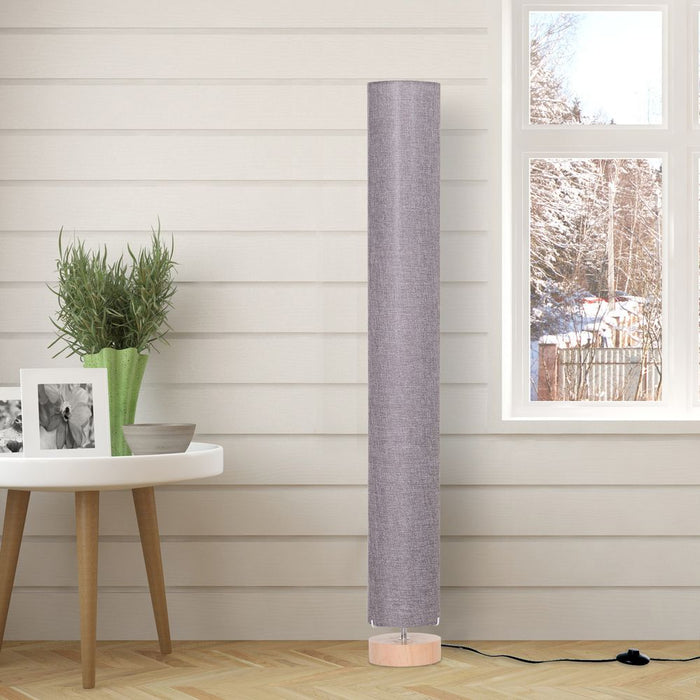 120H cm Wooden Base Floor Lamp W/Linen Fabric-Grey