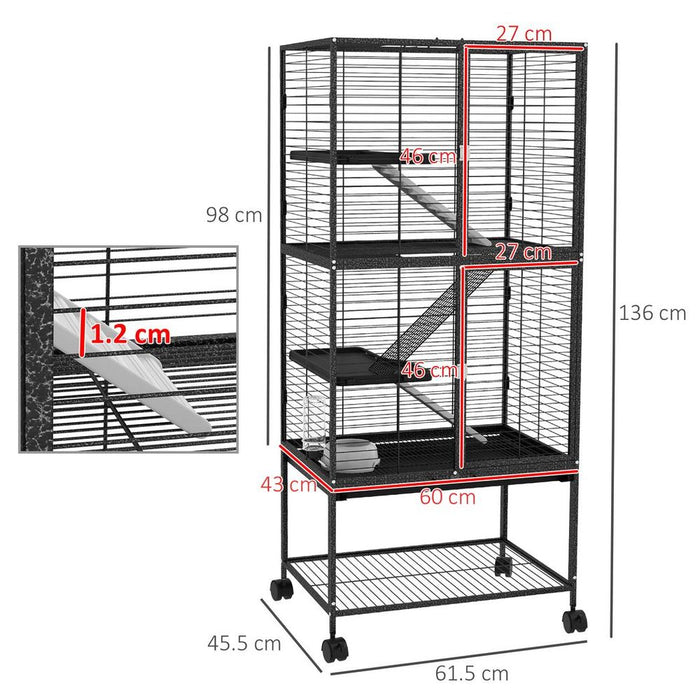 Premium PawHut 136cm Rolling Small Animal Cage - 3 Doors, Storage Shelf, Ideal for Ferrets & More!