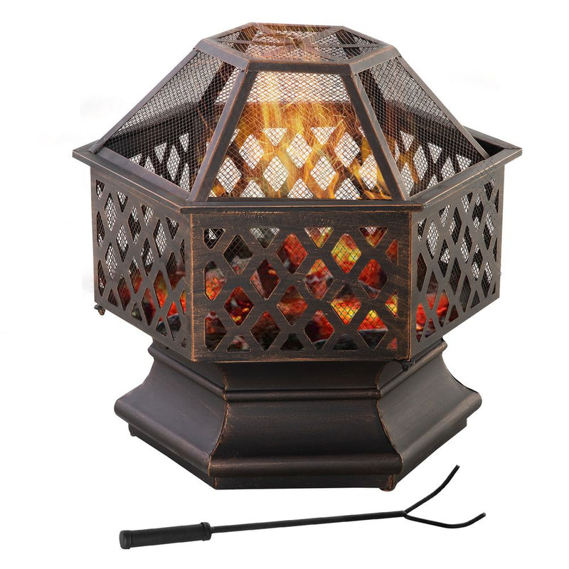 Premium Outdoor Fire Pit with Screen Cover - Portable Wood Burning Firebowl