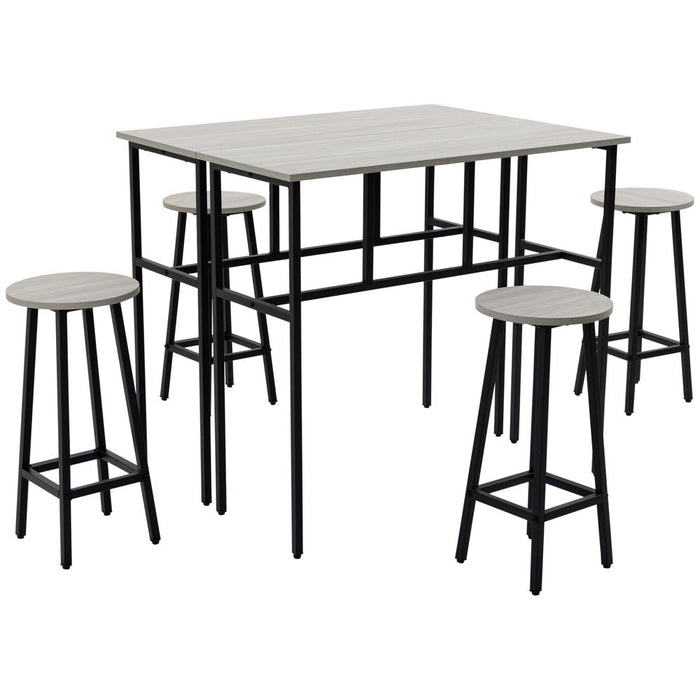 Premium 6Pc Bar Table Set: 2 Tables + 4 Stools, Stylish Grey