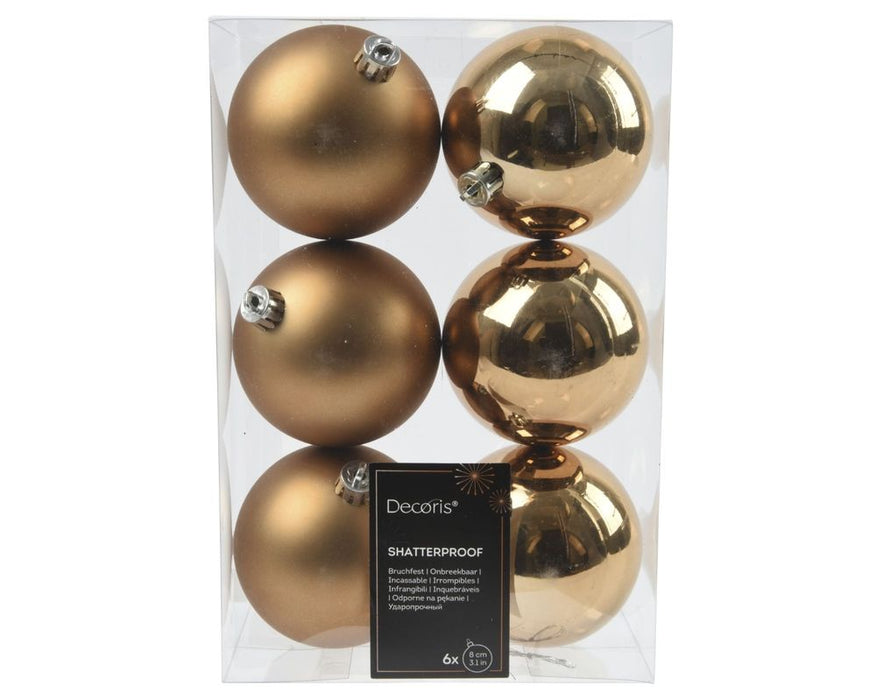 Shatterproof Pecan Brown Bauble  8cm Pack of 6 - Christmas