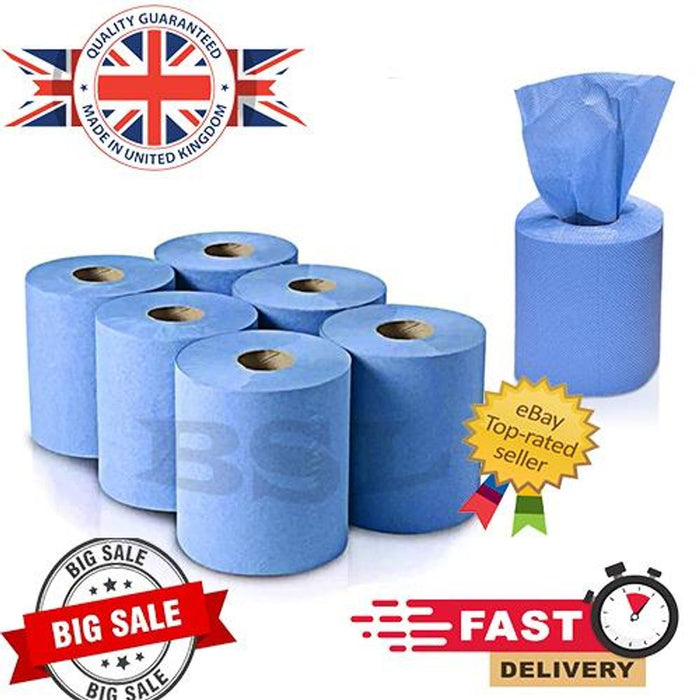 Aspect Centrefeed Blue Rolls (6 Rolls, Blue) | 2 Ply Embossed Paper Towels | Strong & Absorbent | Sustainable & UK Supplier | Perfect for Commercial & Kitchen Use