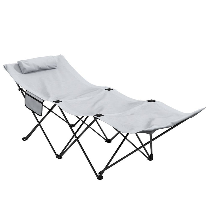 Outsunny Foldable Sun Lounger: Strong Steel Frame, Side Pocket, Oxford Headrest - Grey