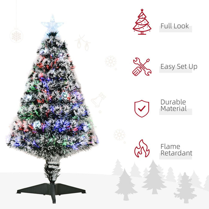 3ft Artificial Prelit Christmas Tree Snow Tree LED Fiber Optics Green White