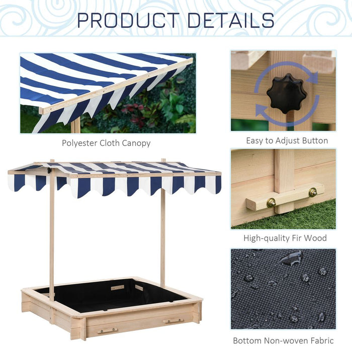 Premium Kids Wooden Sandpit: Adjustable Canopy, 2 Benches, Wood Frame - Perfect Outdoor Playset