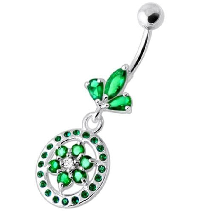 Flower in multi Jeweled Round Frame Navel Bar