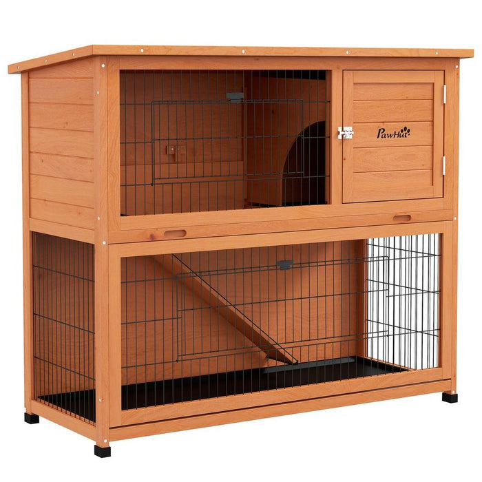 Premium Outdoor Rabbit Hutch - Spacious, Antiseptic, High-Quality, Orange