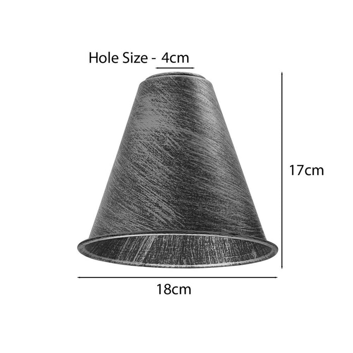 3 Pack Vintage Retro Industrial Metal Brushed Silver Cone Shape 18cm Shade Easy Fit