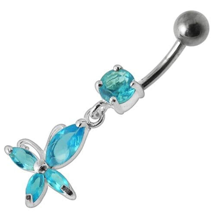 Fancy Jeweled Flower Dangling Body Jewelry Belly Ring