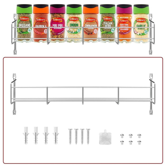 Vinsani 1/2/3/4/5/6 Tier Spice Racks Organiser - Wall Mounted Hanging Storage for Kitchen - Silver