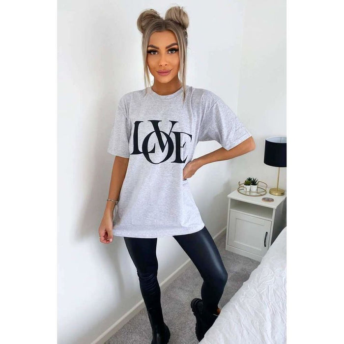 Ladies Oversized Love Print Slogan Short Sleeves T Shirt Top