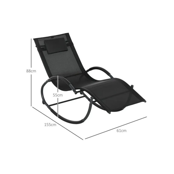 Outsunny Patio Rocking Lounge Chair Zero Gravity Chaise w/ Padded Pillow Black