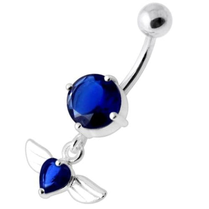 Jeweled Flying Heart Silver Belly Bar