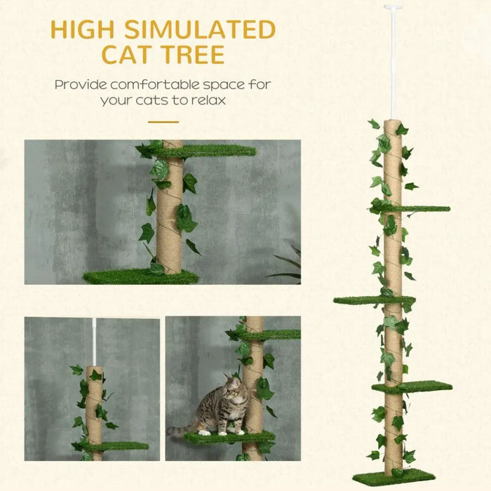 Adjustable Floor-To-Ceiling Cat Tree - 242cm - Anti-Slip - Green