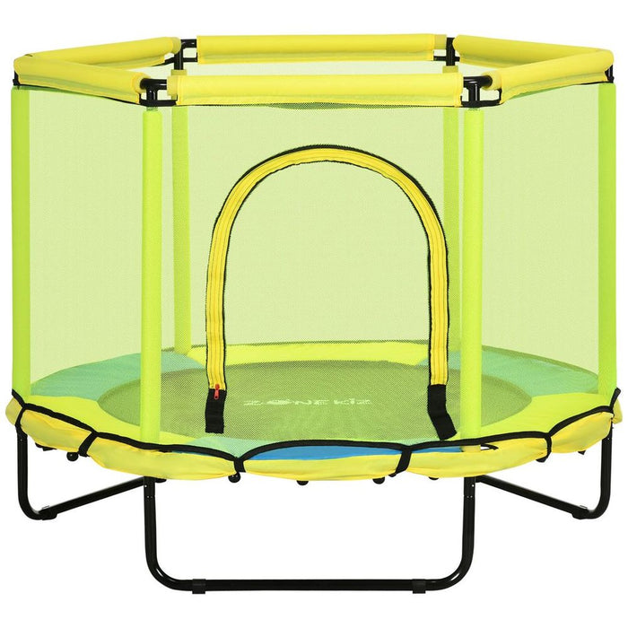 ZONEKIZ 4.6FT Trampoline with Enclosure Net - Bungee Gym for Kids - Yellow