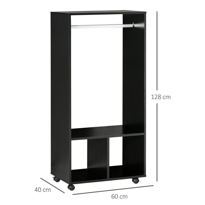 Open Wardrobe Clothes Rail Bedroom Clothes Storage Rod Shelves Black