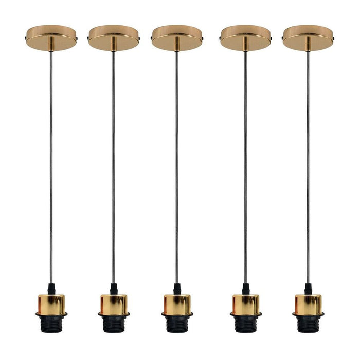 Industrial French Gold Pendant Light - 5 Pack, E27 Lamp Holder, Addable Lampshade, PVC Cable - High Quality, Stylish, Dimmable