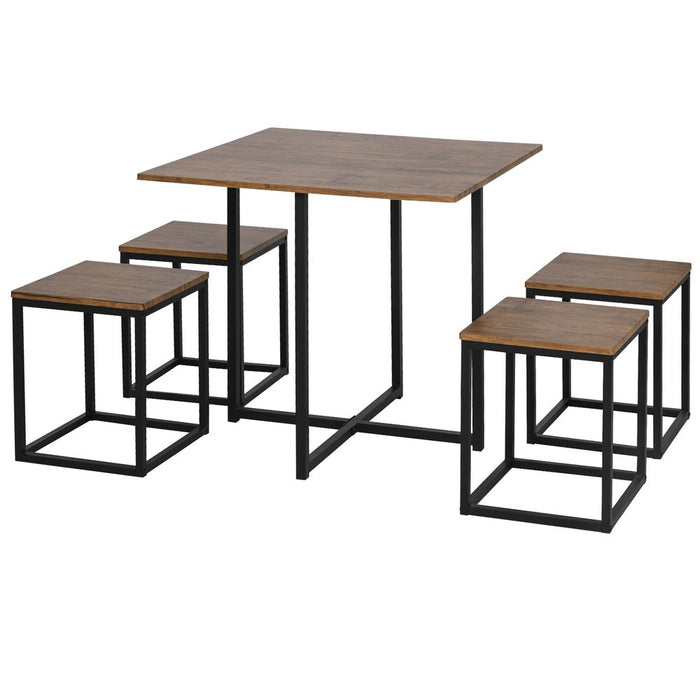 Stylish 5-Piece MDF Dining Set w/ Stools - Black/Brown - High Quality